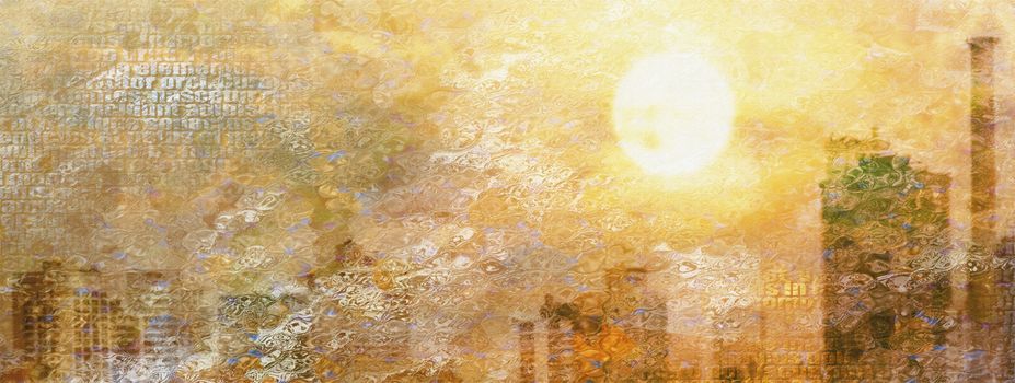 Impression City Sun. Modern art. 3D rendering