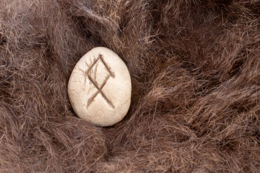 Othila or Othial Nordic stone rune on fur. Letter Ethel of the Viking alphabet.