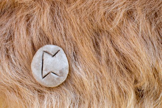 Perth Nordic stone rune on fur. Letter Peoro of the Viking alphabet.