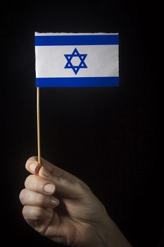 Hand with small flag of state of Israel