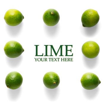 Lime Creative layout on the white background. limes Flat lay modern design template. Food concept. Lime green citrus Mockup concept.