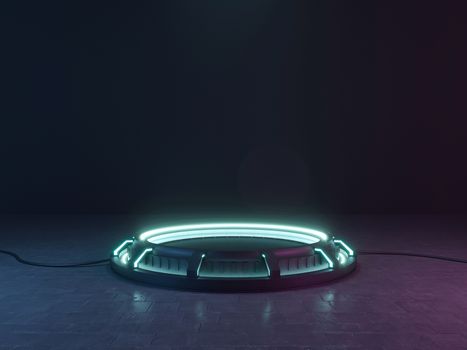 Futuristic Sci Fi Empty Stage neon. 3d rendering
