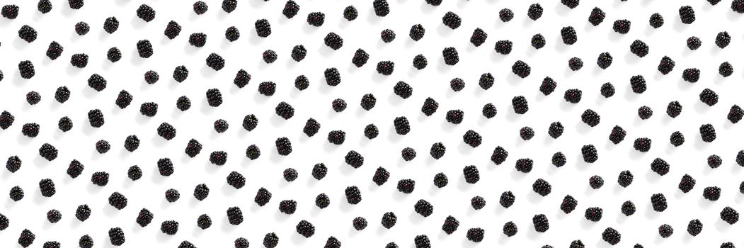 Banner Background from isolated brambles. Group of tasty ripe blackberry isolated on white background Banner. modern crative backround of falling blackberry or bramble.