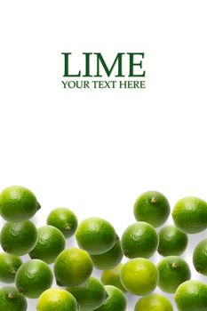 Lime Creative layout on the white background. limes Flat lay modern design template. Food concept. Lime green citrus Mockup concept.