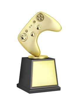 Gold video gaming trophy isolated on white background