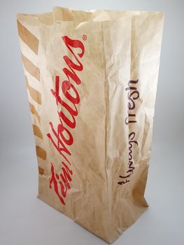 MANILA, PH - SEPT 24 - Tim hortons bown paper bag on September 24, 2020 in Manila, Philippines.