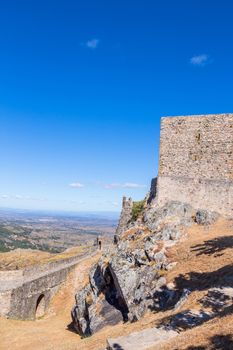 Marvao castle on the top of a mountain with beautiful green landscape, Alentejo, in Portugal