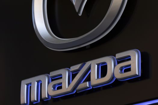 Madrid, Spain - May 18, 2020: Main facade at the entrance to the car dealership, Mazda, in the Retiro district.