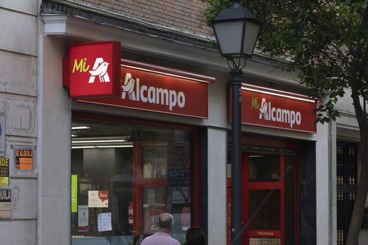 Madrid, Spain - May 18, 2020: Supermarket shop chain, Mi Alcampo, in the Retiro district.