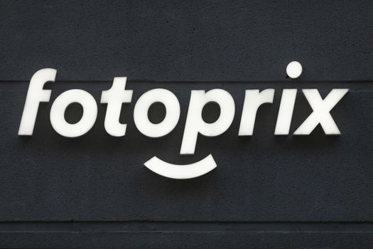 Madrid, Spain - May 18, 2020: Label of the photographic printing, printing and gifts store, Fotoprix, in the Retiro district.