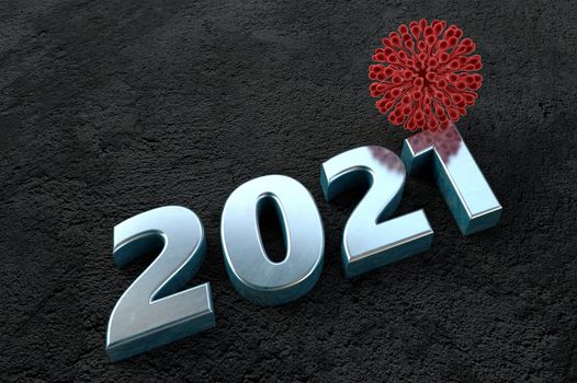 A new wave of coronavirus infection is expected in 2021. 3D metallic text on asphalt