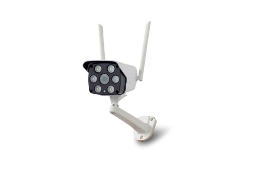 Waterproof outdoors wireless CCTV camera isolated on white background.