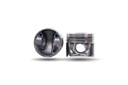Parts of car piston isolated on white background, Automotive industry and garage concepts.