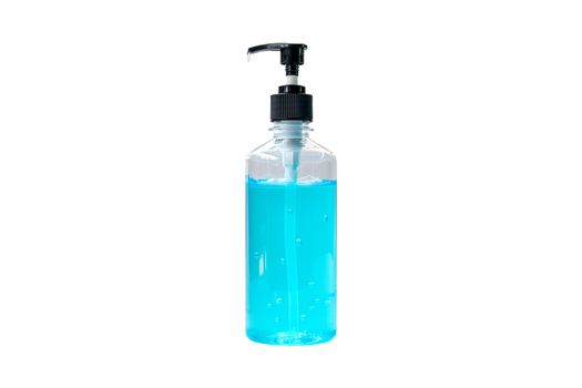 Alcohol gel in plastic bottles to prevent Corona virus Covid-19 infection isolated on white background.