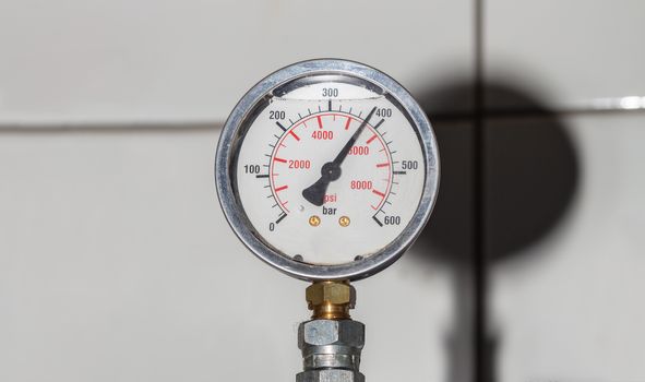 Pressure gauge Meter installed, Measuring Tool equipment close up