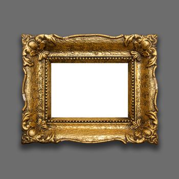 Retro Old Gold Frame On Gray Background Stock Photo