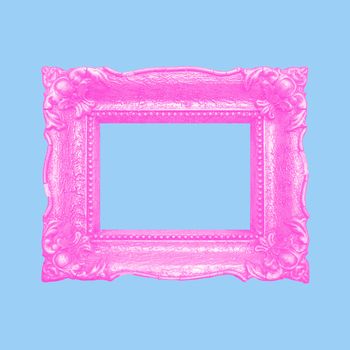 Pink Retro Frame On Blue Background