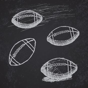 Rugby American Football sketch set on blackboard.