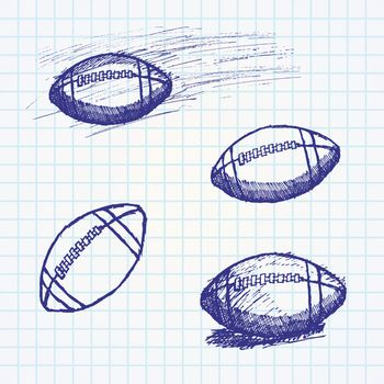 Rugby American Football sketch set on paper notebook.