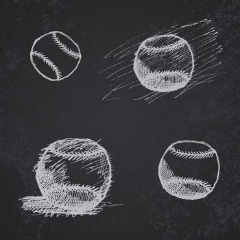 Baseball ball sketch set on blackboard.