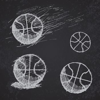 Basketball ball sketch set on blackboard.