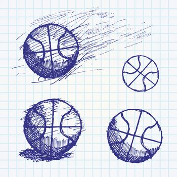 Basketball ball sketch set on paper notebook.