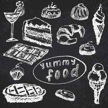 Food deserts set sketch handdrawn on blackboard.