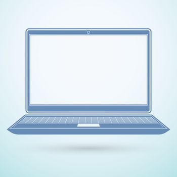 Laptop flat icon on blue background.