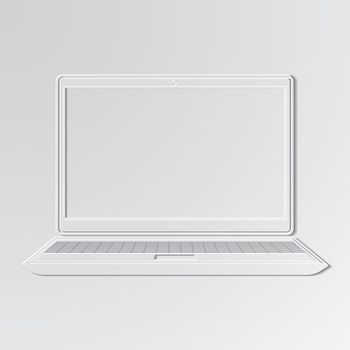 Laptop cut out icon on paper background.