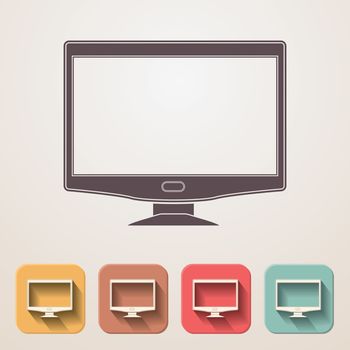 Widescreen monitor flat icons set fadding shadow effect.