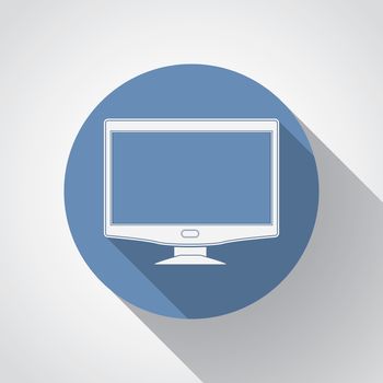 Widescreen monitor flat icon with long shadow.