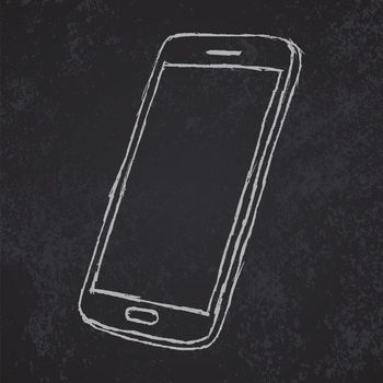 Handdrawn sketch of mobile phone outlined on blackboard.