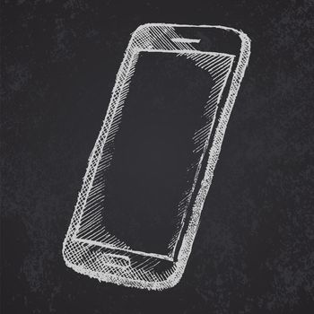 Handdrawn sketch of mobile phone with shadow on blackboard.