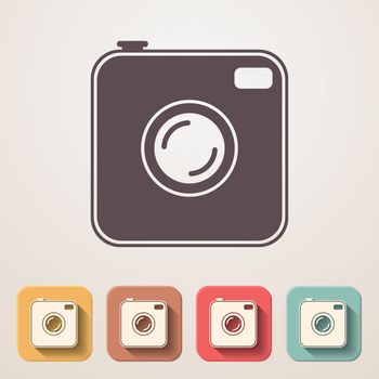 Old photocamera flat icons set fadding shadow effect.