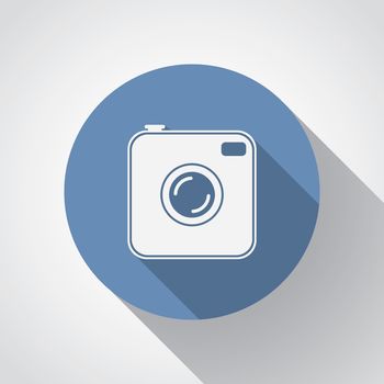 Old photocamera flat icon with long shadow.