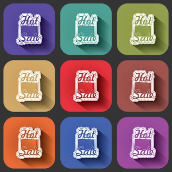 shoping bag icon set with text hot sale on color fade shadow effect.