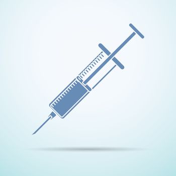 syringe flat icon with shadow on blue background.