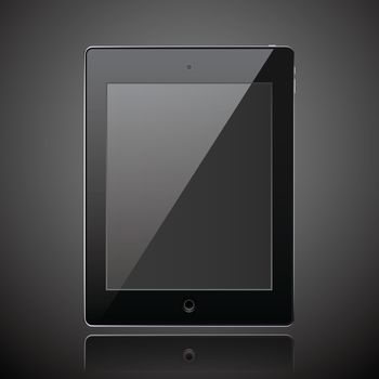 New realistic tablet modern style dark background with raflection.