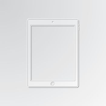 Tablet cut out icon on paper background.