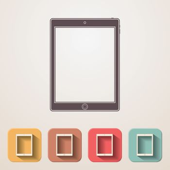 Tablet flat icons set fadding shadow effect.