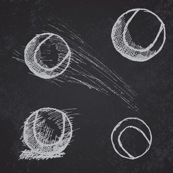 Tennis ball sketch set on blackboard.