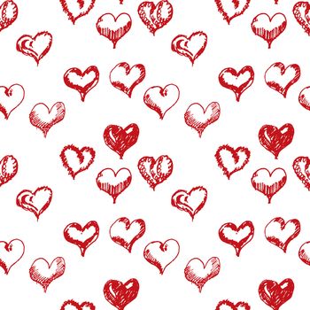 Valentines day hand drown hearts seamless pattern.