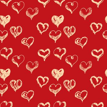 Valentines day hand drown hearts seamless pattern.