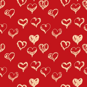 Valentines day hand drown hearts seamless pattern.