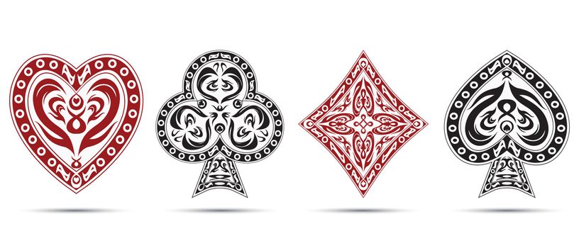 spades, hearts, diamonds, clubs poker cards symbols set isolated on white background