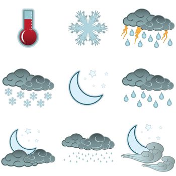 Night day weather colour icons set isolated on white background.