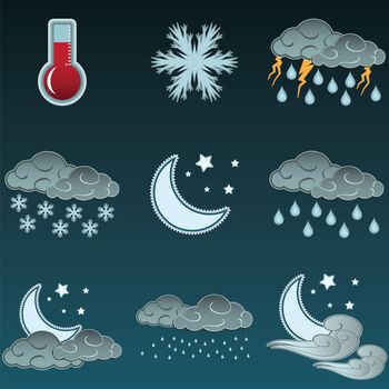 Night weather colour icons set.