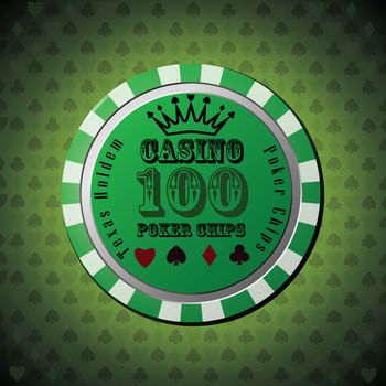 Poker chip 100 on green background