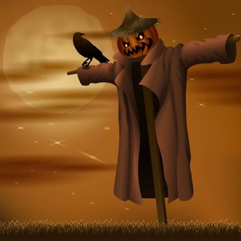 Halloween night evil scarecrow.