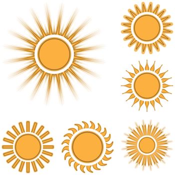 Different sun icons set isolated on white background.